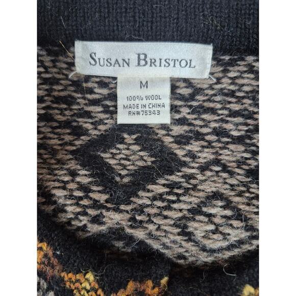 Susan Bristol Wool Sweater Nordic Fair Isle Clasp Cardigan M Cottagecore Granny - Picture 5 of 5